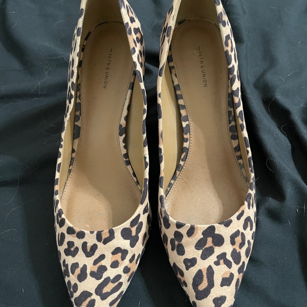 Leopard faux suede block heels. 8.5